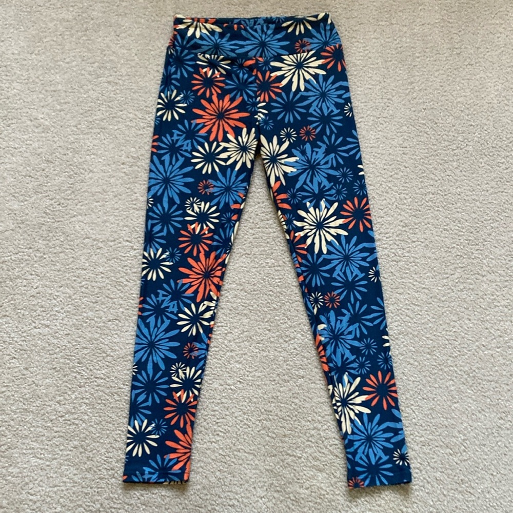 LuLaRoe Blue and Coral Floral Leggings